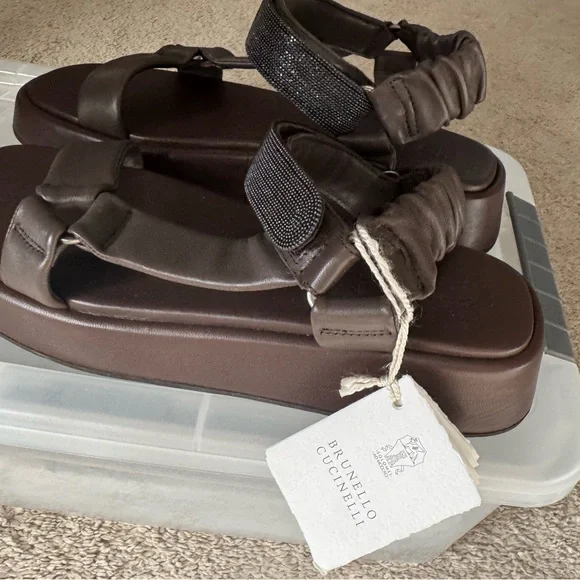 Brunello Cucinelli Espresso Leather Sandals - Picture 7 of 7